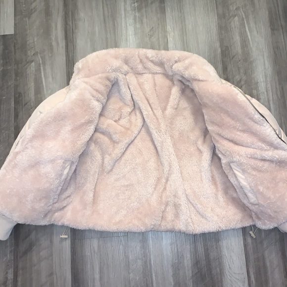 Tan Quilted Faux Fur Lined Bomber Puffer Jacket - Picture 2 of 3